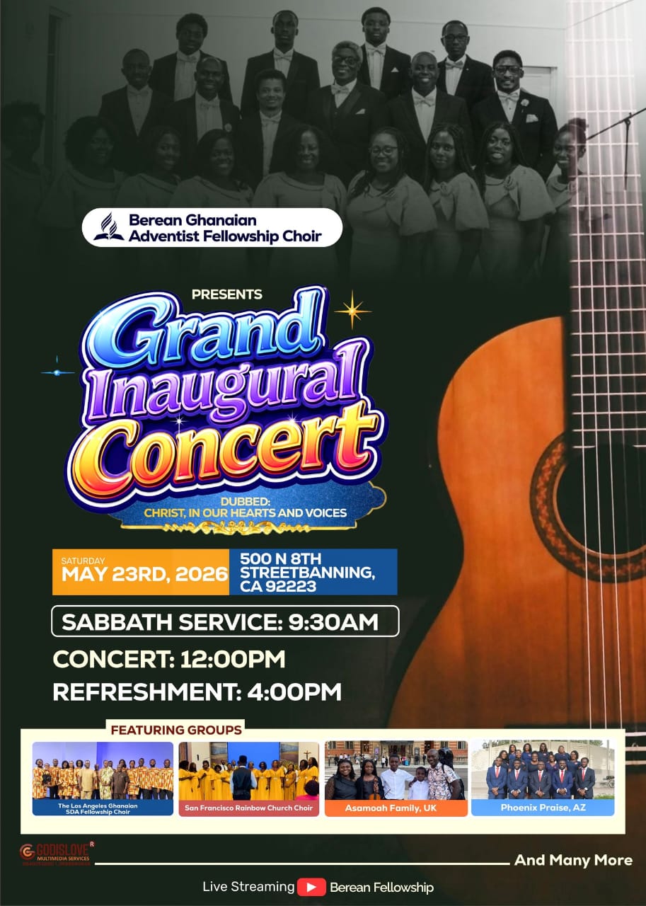 Grand Inaugural Concert flyer: Christ, In Our Hearts and Voices, Saturday May 23rd 2026, 500 N 8th Street, Banning CA 92223